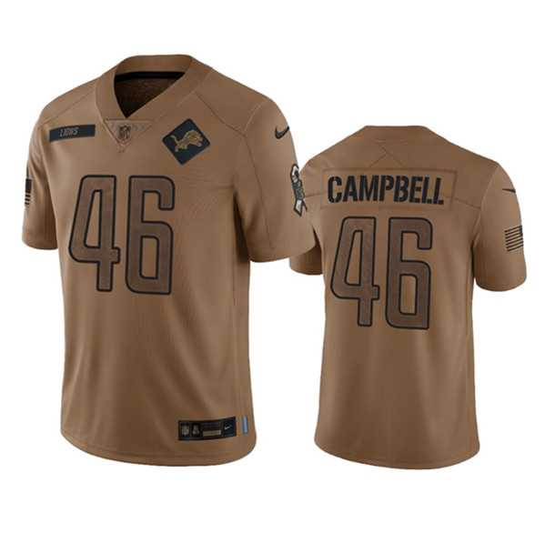 Men%27s Detroit Lions #46 Jack Campbell 2023 Brown Salute To Service Limited Football Stitched Jersey Dyin